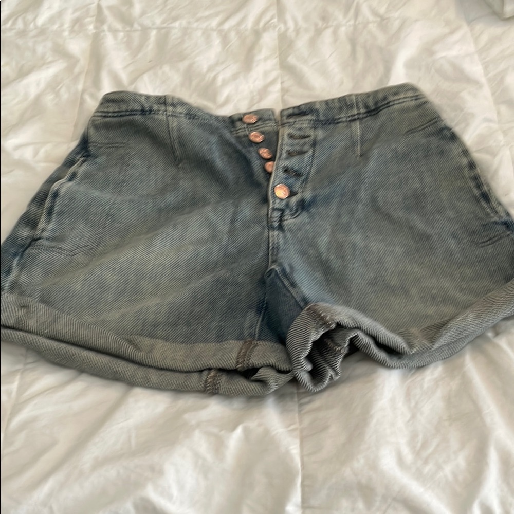 We The Free Blue Jean Shorts with Button Detail